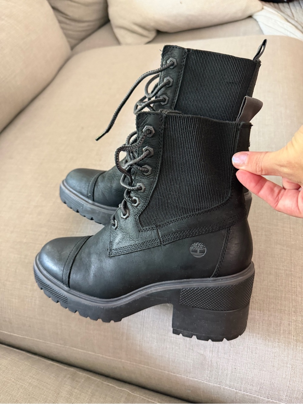 Timberland Black Lace-Up Platform Combat Boots